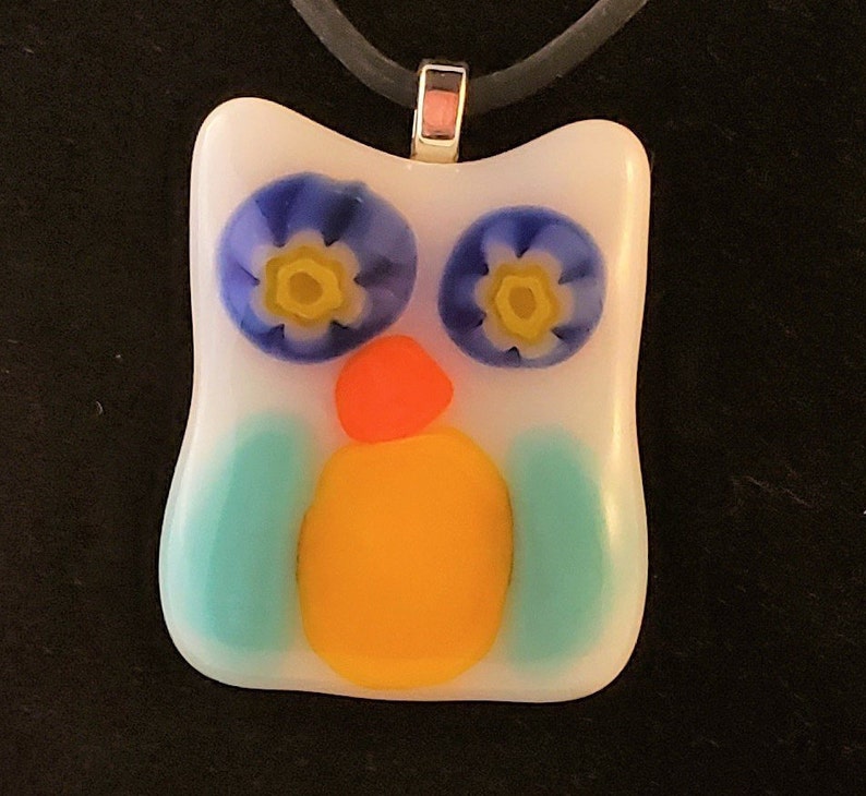 Glass fused owl pendant  owl jewelry  fused glass owl  image 0