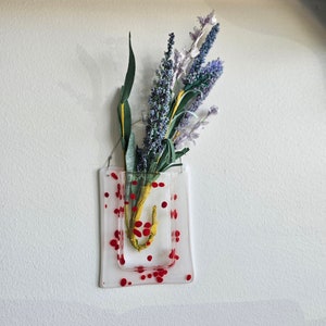 Fused Glass Wall Vase, Pocket Vase, Wall Pocket, Wall Hanging Decor, Flower Vase, Gift for the Home, Housewarming present, Red and White