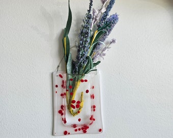Fused Glass Wall Vase: Red Pattern Pocket Vase, Home Decor