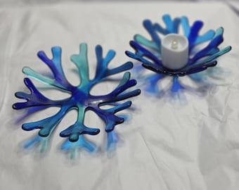 Fused Glass Coral Bowl | Coastal Candle Holder | Blue Ocean Decor | Beach House Soap Dish | Handmade Glass Votive