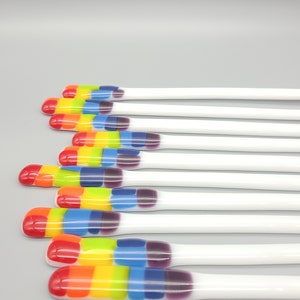 Glass swizzle sticks, Fused glass coffee stirrers, drink stirrers, cocktail stick, Rainbow stir sticks, coffee bar decor, 8 in image 4