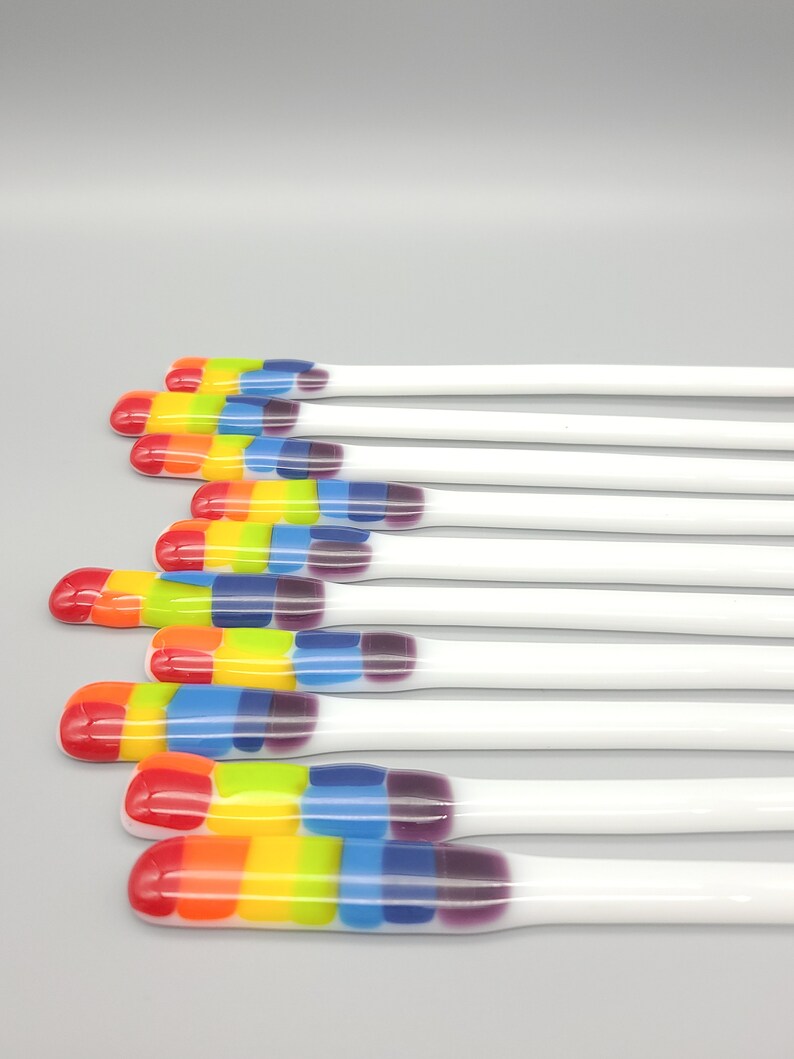 Glass swizzle sticks, Fused glass coffee stirrers, drink stirrers, cocktail stick, Rainbow stir sticks, coffee bar decor, 8 in image 4