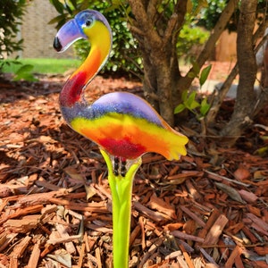 Estacas de jardín de flamencos arte de vidrio fundido arte | Etsy