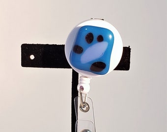 Fused Glass Badge Holder, Retractable ID Clip.