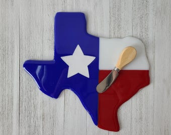 Texas Charcuterie Tray with Cheese Knife: Lone Star State Fused Glass