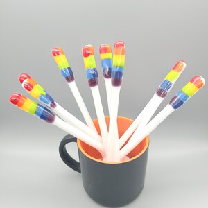 Glass swizzle sticks, Fused glass coffee stirrers, drink stirrers, cocktail stick, Rainbow stir sticks, coffee bar decor, 8 in image 1