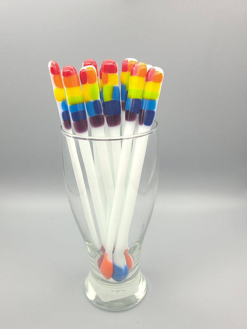 Glass swizzle sticks, Fused glass coffee stirrers, drink stirrers, cocktail stick, Rainbow stir sticks, coffee bar decor, 8 in image 6