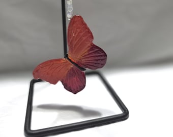 Fused Glass Butterfly Suncatcher Red Orange Window Hanging Rear View Mirror Charm
