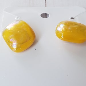 Yellow Glass Earrings, Fused Glass Stud Earrings, Post Earring Set, image 4