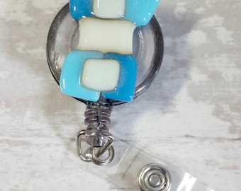 Fused Glass Badge Holder, Retractable ID Clip.