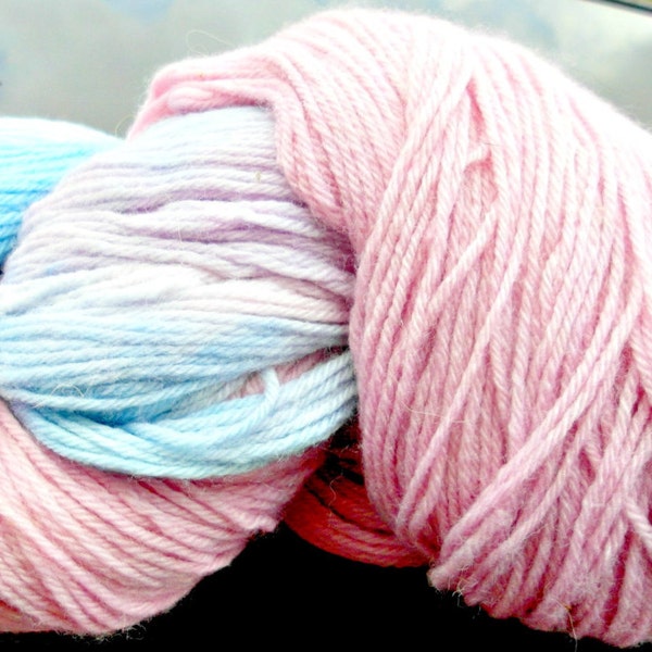 Hand dyed variegated pink, purple & blue merino, fingering weight, 440 yards