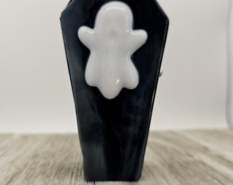 Wooden Coffin Trinket Box with Fused Glass Lid, Ghost