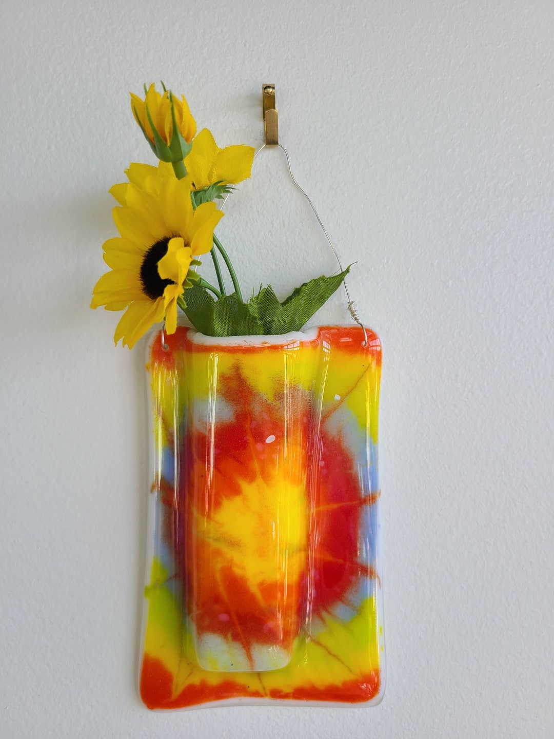 Fused Glass Wall Vase, Pocket Vase, Wall Pocket, Wall Hanging Decor