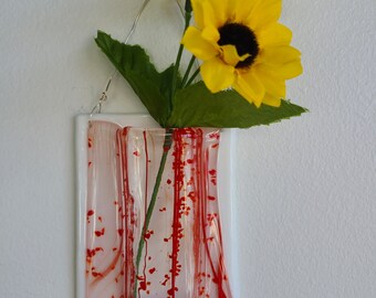 Fused Glass Wall Vase, Pocket Vase, Wall Pocket, Wall Hanging Decor, Flower Vase, Gift for the Home, Housewarming present, Red and White