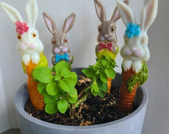 Bunny Garden Stake, Rabbit Garden Decor, Decorative Plant Stakes, Gift for Gardener, Fused Glass Art