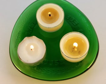 Recycled Green Glass Candle Holder: Upcycled Scotch Bottle Trinket Dish
