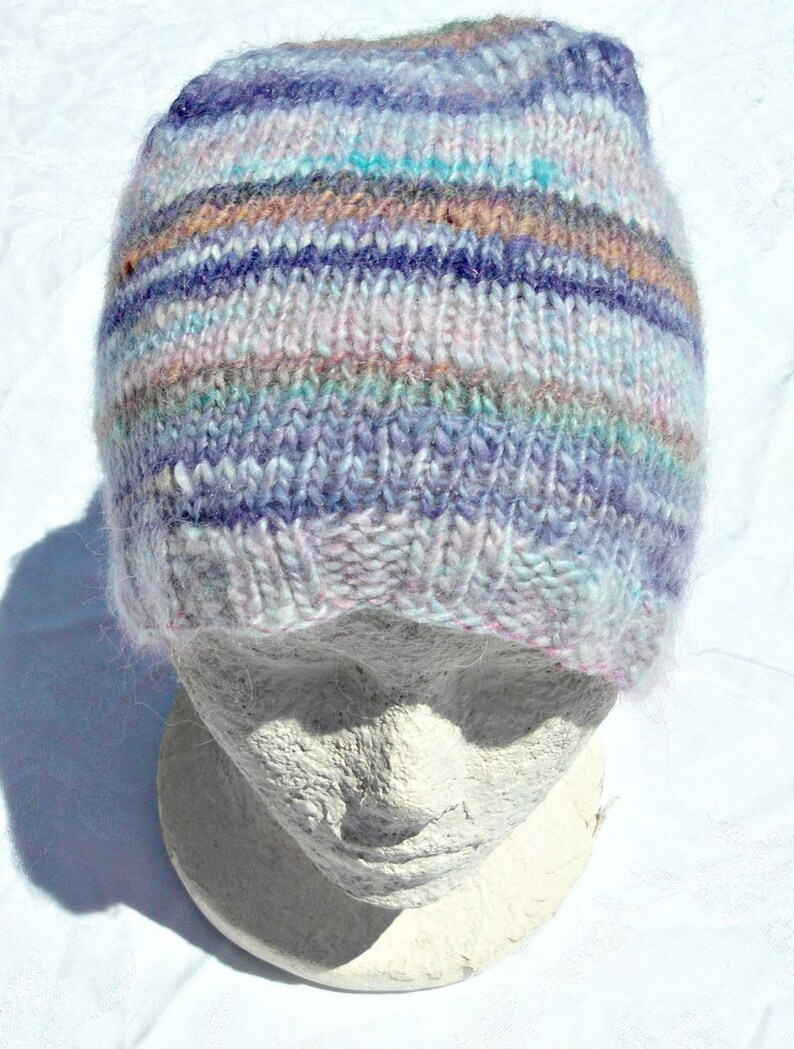 hat  hand knit hand spun skull cap  bright knitted hat  image 0