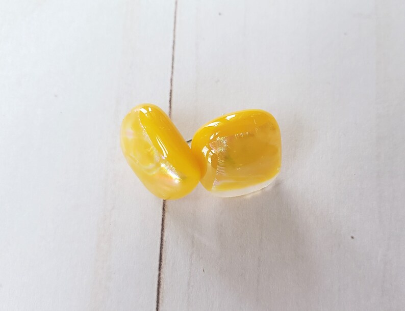 Yellow Glass Earrings, Fused Glass Stud Earrings, Post Earring Set, image 5