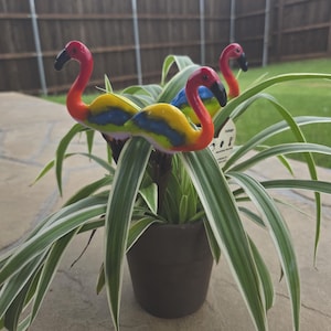 Flamingo Garden Stakes, Fused Glass Art, Rainbow Flamingos Yard Art, Plant Stake Garden Gift, Opaque Rainbow Colors