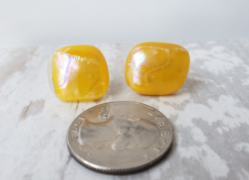 Yellow Glass Earrings, Fused Glass Stud Earrings, Post Earring Set, image 10