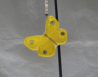 Fused Glass Butterfly Suncatcher Mini Yellow Window Hanging Rear View Mirror Charm