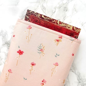 serene garden fabric book sleeve, padded book protector, reading gift for book lover, bookish gifts for teacher, bookworm gift for mom image 2