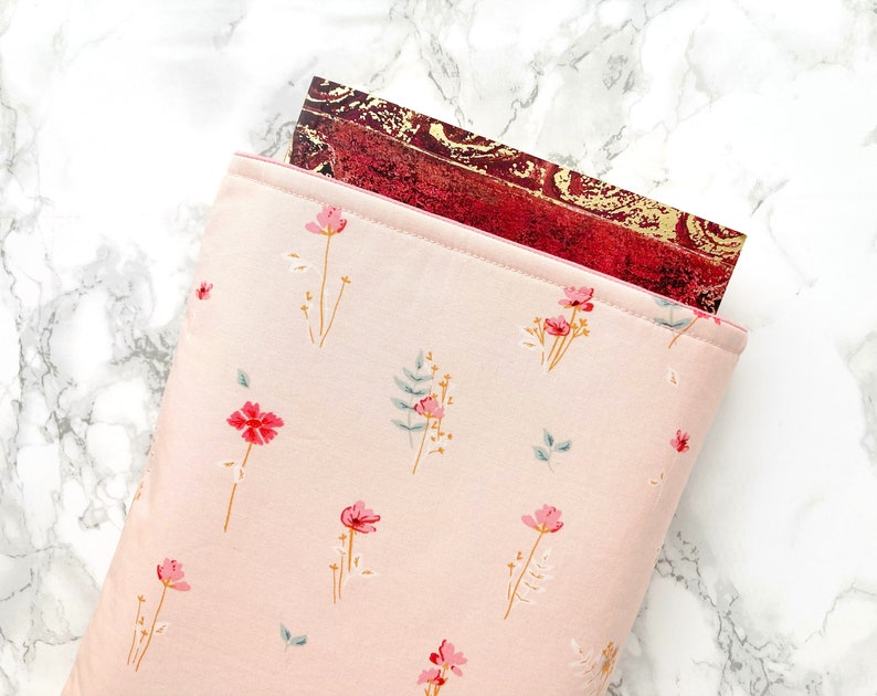 serene garden fabric book sleeve, padded book protector, reading gift for book lover, bookish gifts for teacher, bookworm gift for mom image 2