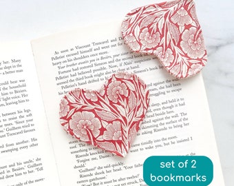 ginger flower heart bookmark, fabric corner bookmark, reading gifts, book nerd gift for book lover, floral bookmark for her, book club gifts