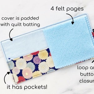 chrysanthemum sewing needle book handmade, stud earring book, needle keeper, pin organizer, earring travel case jewelry storage, travel gift image 2