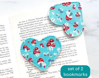 mushroom fabric heart bookmark, fabric corner bookmark, mushroom gifts, book nerd gift for book lover, bookworm gift for mom, book club gift