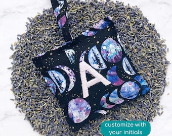 custom lavender sachet, moon phases embroidered sachet, lavender gift for her, personalised gift for mom, witchy gifts for women, astrology