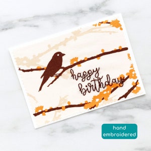 unique birthday card for her, embroidered fabric card for mom, bird lover card blank, happy birthday card, hand stitched birthday card