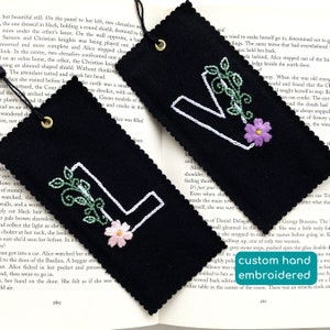custom hand embroidered bookmark, personalised monogram bookmark initial bookmark for book lover, teacher appreciation, bookish gift, linen