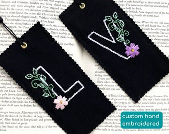 custom hand embroidered bookmark, personalised monogram bookmark initial bookmark for book lover, mother's day gift, bookish gift, linen
