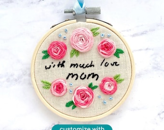 personalised handwriting gift, actual handwriting art embroidery hoop, mother's day gift for grandma from grandchild, unique gifts for mom