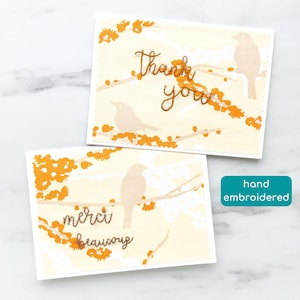 unique thank you card, merci beaucoup card, hand stitched card, bird lover card, gratitude card for french teacher, thanks card for friend