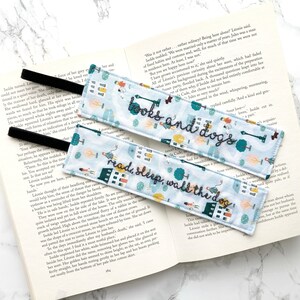 dog lover fabric embroidered bookmark, dog walking bookmark, bookish gift for dog mom, reading gift, bookworm gift for teacher, dog person image 2