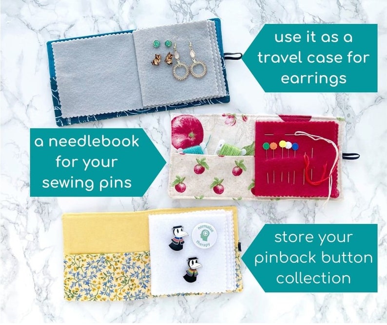 chrysanthemum sewing needle book handmade, stud earring book, needle keeper, pin organizer, earring travel case jewelry storage, travel gift image 3