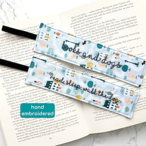 dog lover fabric embroidered bookmark, dog walking bookmark, bookish gift for dog mom, reading gift, bookworm gift for teacher, dog person image 1