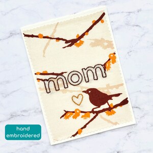 carte maman, carte de fête des mères avec oiseaux, carte d'anniversaire pour maman, carte pour belle-mère, carte souvenir pour femme, carte d'envoi d'amour brodée