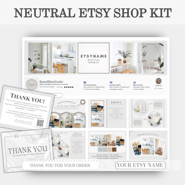 NEUTRAL ETSY KIT - etsy branding full package - marketing business tools - etsy shop kit - etsy business help - boost etsy seo - etsy listin