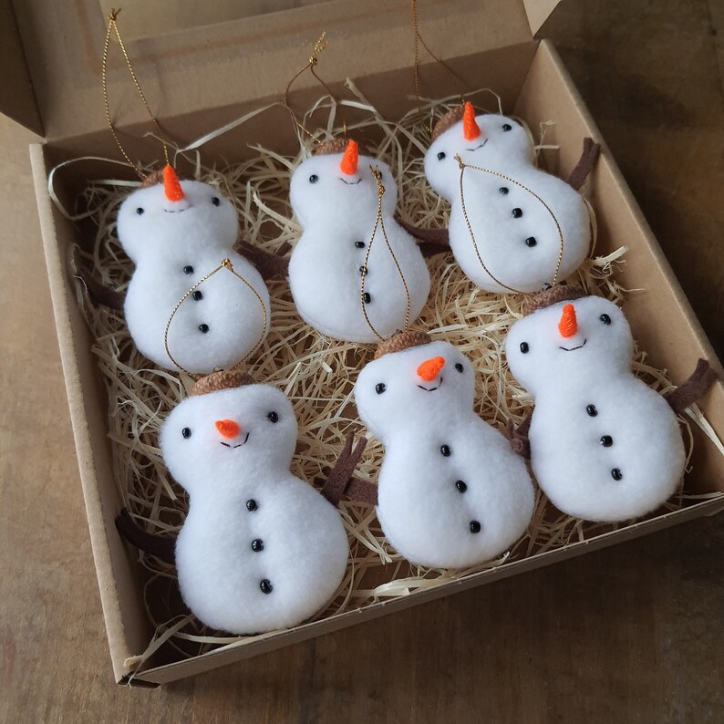 Xmas stuffed snowman set of 6 Christmas ornaments Snowmens image 8