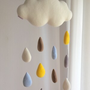 Beige Rain Cloud mobile nursery over crib décor with pastel raindrops image 4