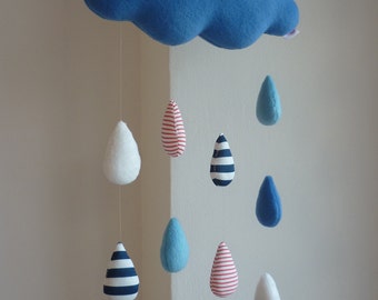 Soft Baby mobile Blue Cloud with raindrops