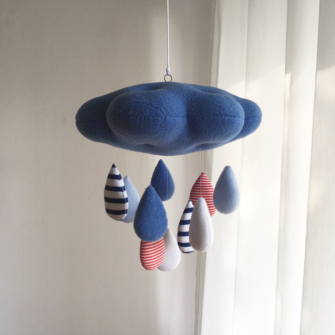 Ceiling Baby Mobile Nautical Blue Cloud With Raindrop Etsy