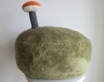 Mossy Stone Pillow, Green Faux Fur Fungi Cushion