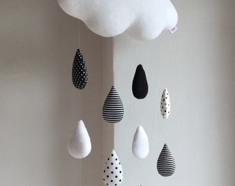 Nursery mobile Cloud Monochrome Black and white raindrops