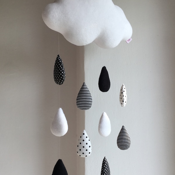 Nursery mobile Cloud Monochrome Black and white raindrops