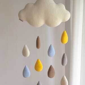 Beige Rain Cloud mobile nursery over crib décor with pastel raindrops image 6