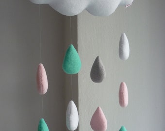 Rain Cloud Baby Mobile, Nursery Crib Mobile